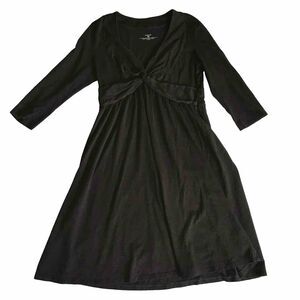 Patagonia Winnow A-line 3/4 Slv Dress M Black Organic Cotton Tencel Twist Front